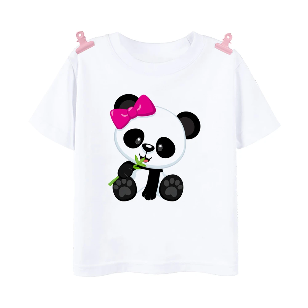 Cute Panda Printed Dinosaur T-shirt for Boys Girsl Summer Outfit Tops Kids new Casual 2025 T Shirt Kawaii Children Short Sleeve Clothes