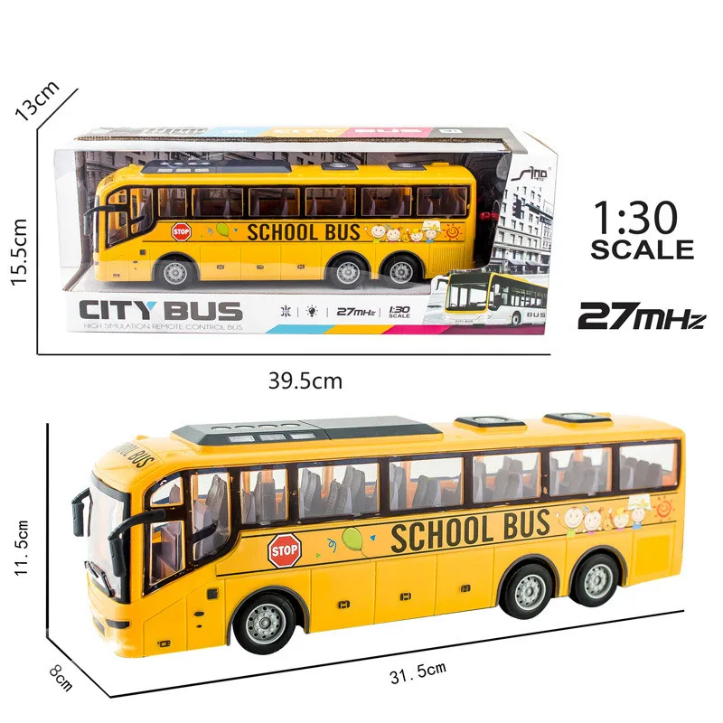 1/30 Rc Car Electric Remote Control Bus with Light Tour Bus Model 2.4G Remote Controlled Machine Toys for Boy Kids Children