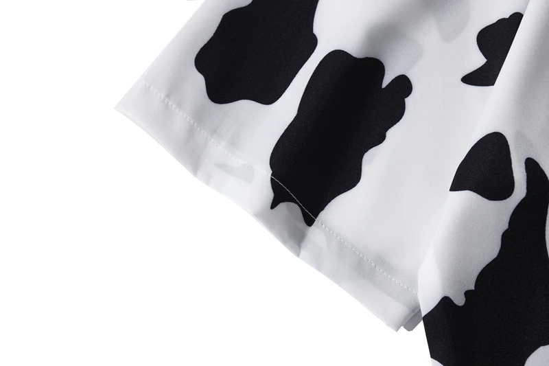 Cow Printing Vintage Men's Shirt Short Sleeve Thin Material Holiday Beach Shirts for Man