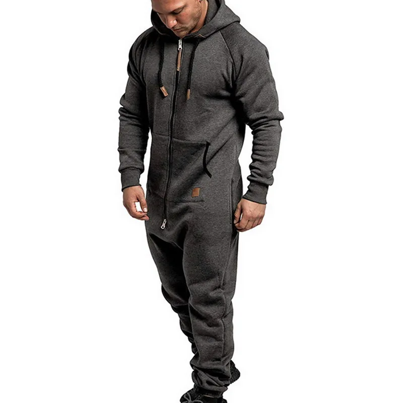 2023 Men Onesie Jumpsuit Autumn Winter Male Homewear Hooded Long Sleeve Sweatpants Splicing Casual Hoodie Male Zipper Jumpsuit