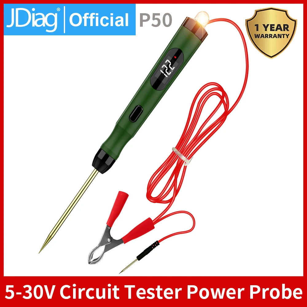 JDiag P50 Automotive Circuit Tester Car Power Circuit Probe Kit 12V 24V Digital Display Circuit Load Polarity Voltage Test Pen