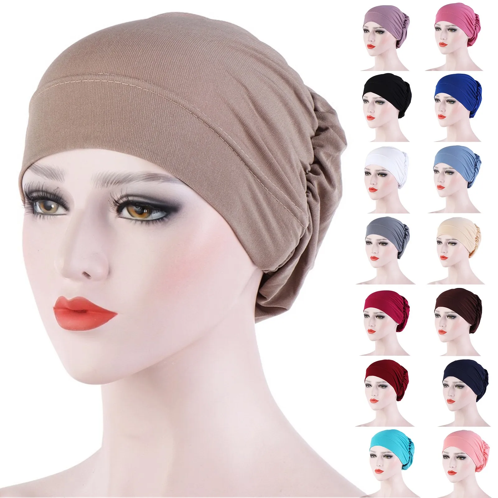 Women Solid Beading new Hat Muslim Ruffle Cancer Chemo Hat Wrap Cap Scarf 2025 Hat Set for Boys Scarf Gloves Hat for Men