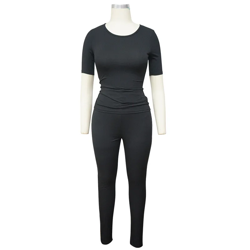 Knitted thread Two Piece Set Women Summer Tracksuit new Sporty High Stretch Tight Short 2025 Sleeved Tops Pants Leggings Casual Outfit