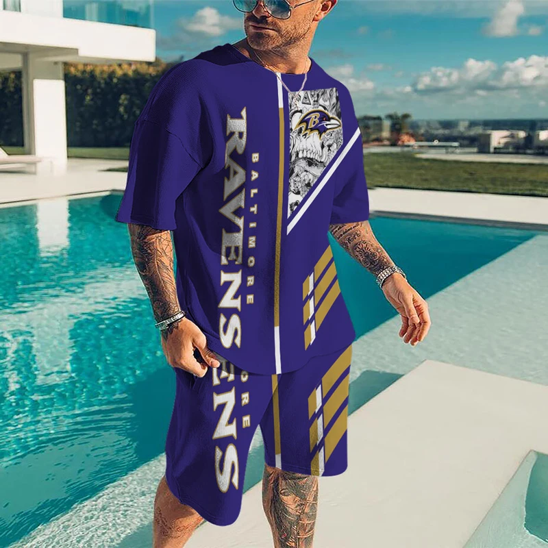 Men's Sportswear Suit Rugby 3D Printed Casual Round Neck Short Sleeve T Shirts Short 2 Piece Sets Beach Oversized Men Clothing