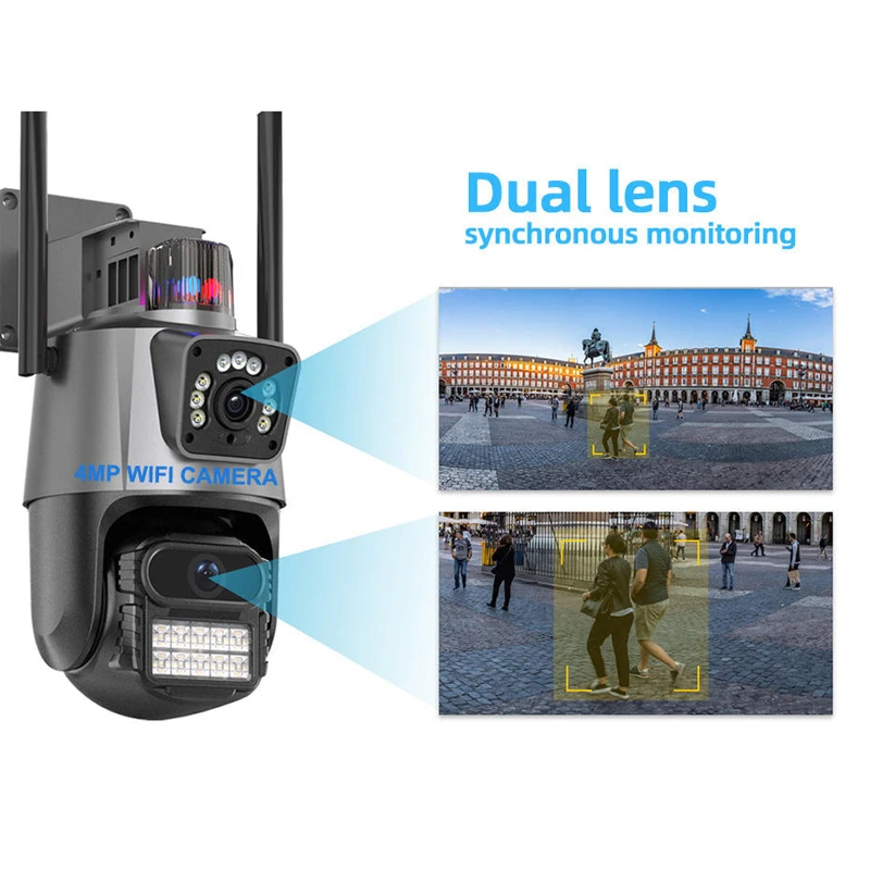4k 8mp Wifi Smart Survalance Camera Dual Lens Waterproof Monitor Police Light Alarm Ip Security Protection