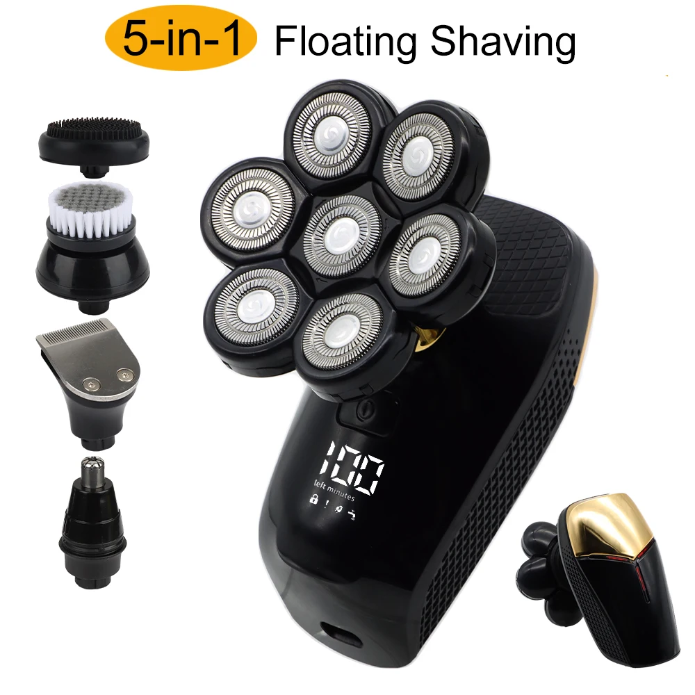 Bald Head Shaver 5 in 1 Multifunctional Electric new Razor Head Shaving for Bald Men LED Display Cleansing Brush Nose 2025 Hair trimmer