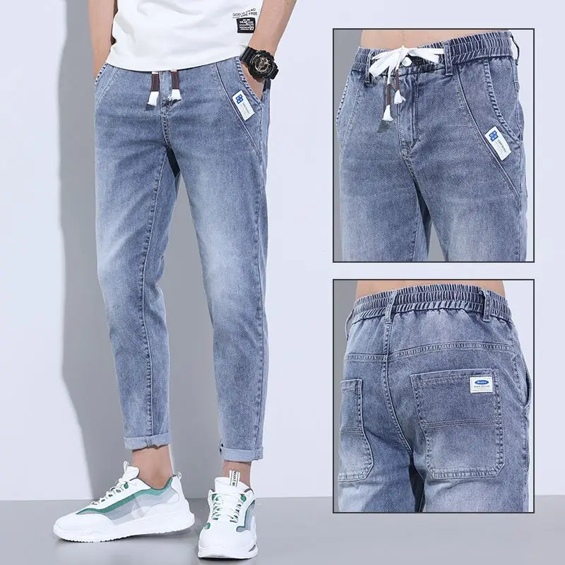 Summer Drawstring new Baggy 2025 Blue Boyfriend Haruku Casual Hip Hop Male Cargo Denim Stylish Designer Jogger Cowboy Haren Jeans Pants