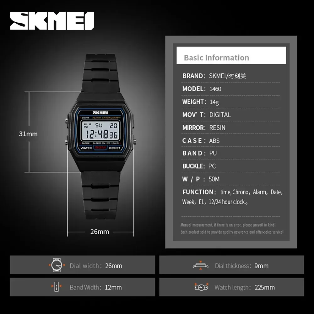 SKMEI 1460 Alarm Clock new 2025 Luminous Digital Watches Relogio Children Watch Kids Watches Sports Style Waterproof Wristwatch