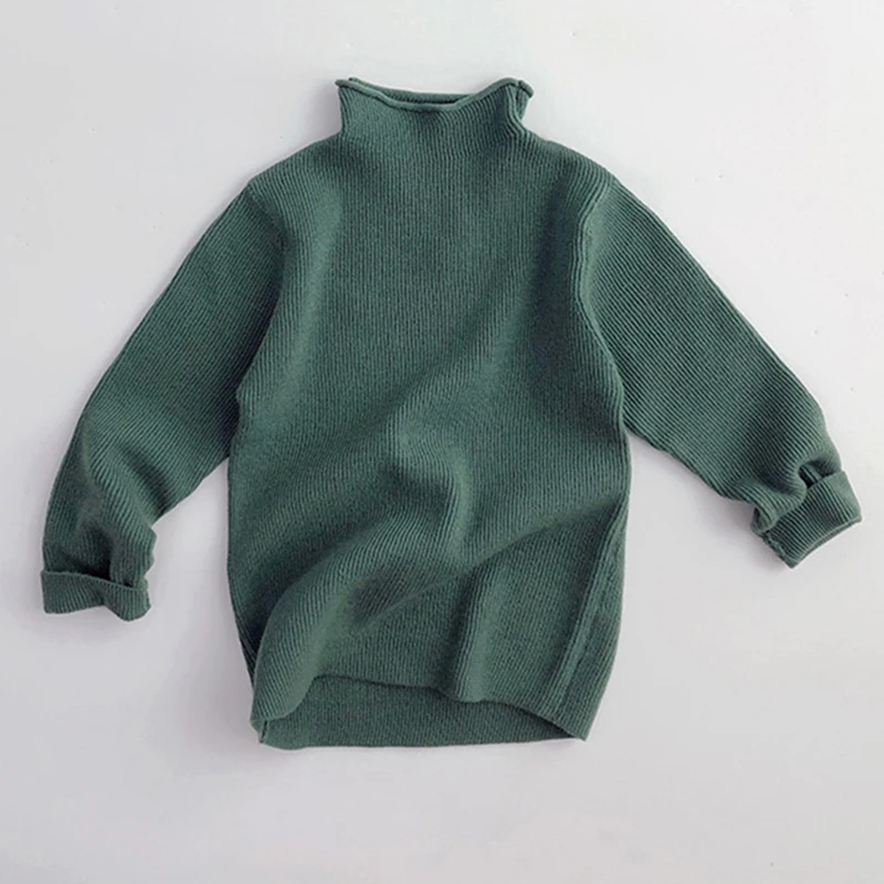 Autumn Spring Korean Style Long Sleeved Solid Color Knitted High Neck Bottom Shirt Baby Boys Girls Pullover Sweater