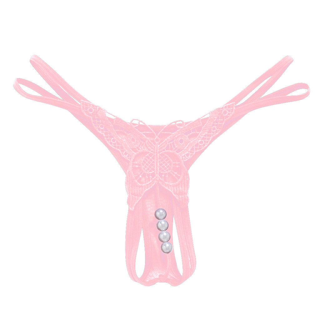 Sexy Erotic Open Crotch G-string Lace Perspective Panties for Sex Porno Pearl Underwear Transparent Thong Lingerie for Women