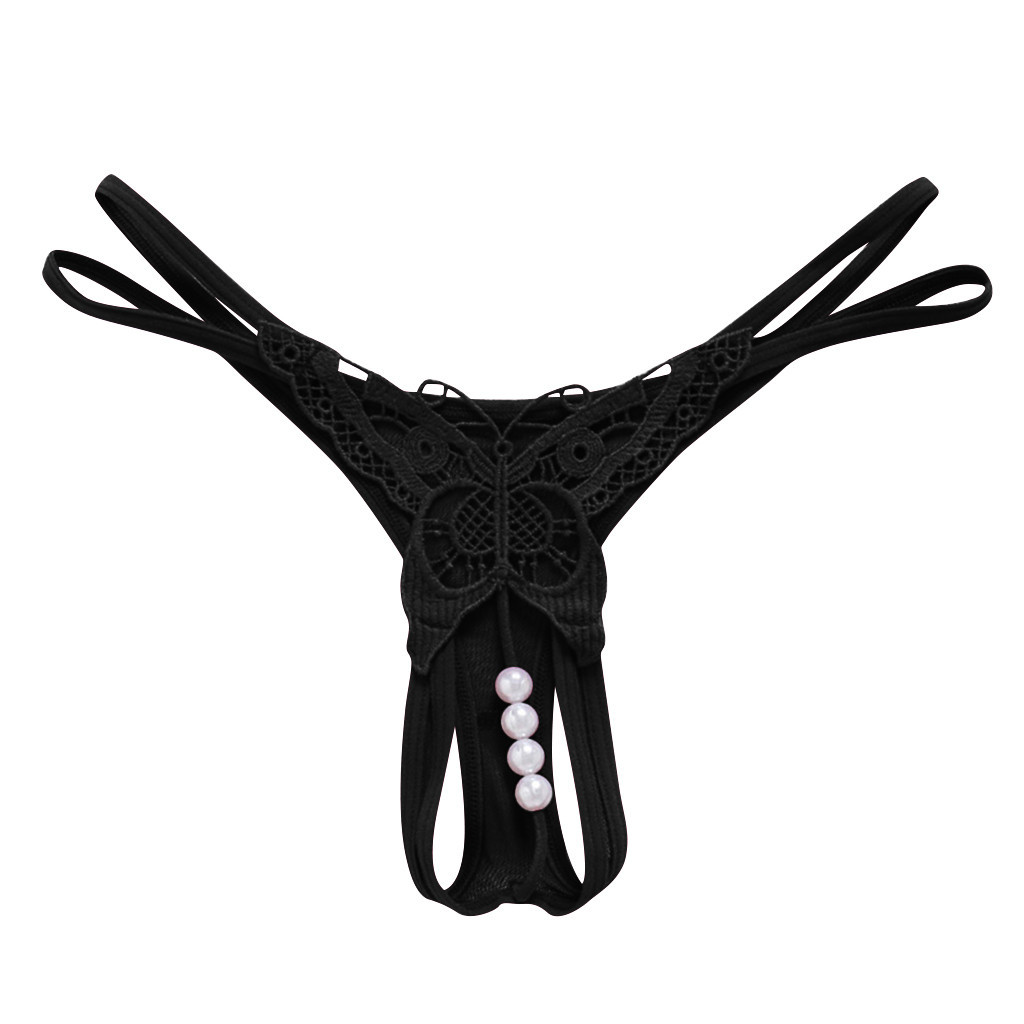 Sexy Erotic Open Crotch G-string Lace Perspective Panties for Sex Porno Pearl Underwear Transparent Thong Lingerie for Women
