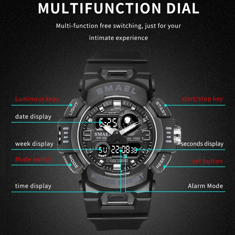 SMAEL Sport Watch new for Men LED Light Alarm Digital Clock 2025 Dual Time Display Auto Date Backlight Youth Quartz Wristwatches Male