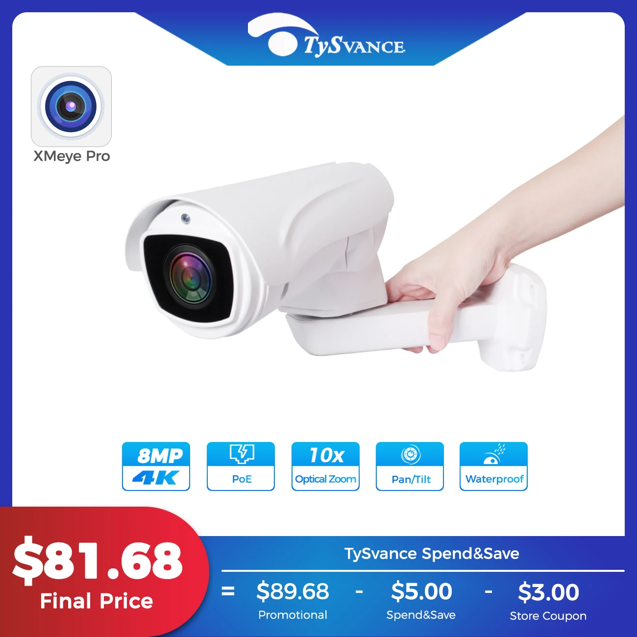 Outdoor PoE PTZ Bullet IP Camera 5MP 8MP 4K HD 10x Optical Zoom CCTV Security Waterproof 330ft Laser IR Surveillance XMEYE