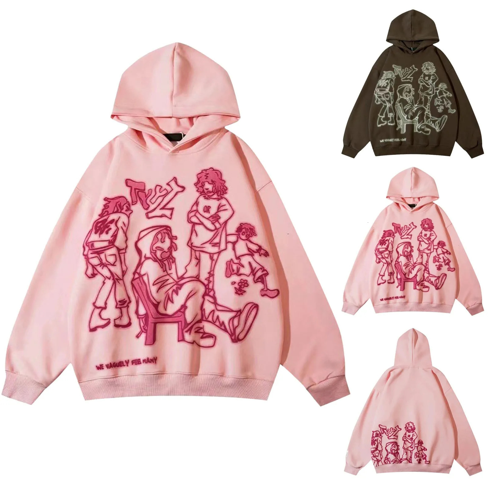 Y2K Streetwear Pink Hoodie Sweatshirt Funny Cartoon Graphic Autumn Harajuku Anime Hooded Pullover Hip Hop Hipster 240318
