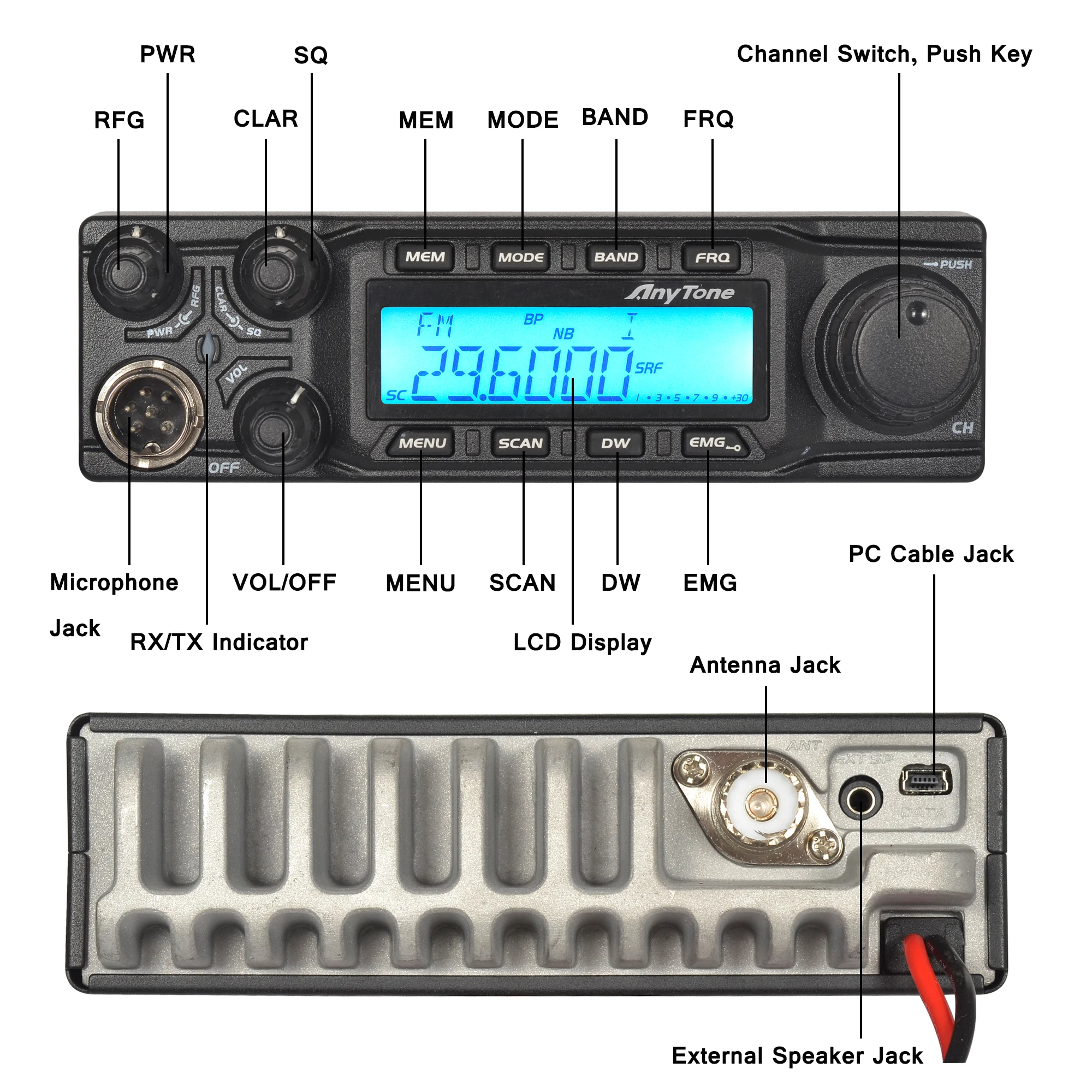 AnyTone AT-6666 Mobile Receiver Truck Radio AM 45W FM 60W High Power for Truck with SSB(PEP)/FM/AM/PA Mode Car Mobile Radio