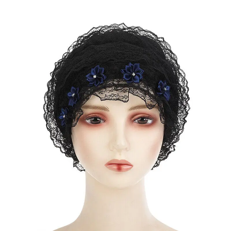 Summer Breathable Lace Mesh Turban Muslim Flower Hijab Headscarf Cap Headband Wrap Bonnet Hats Women's Headwear