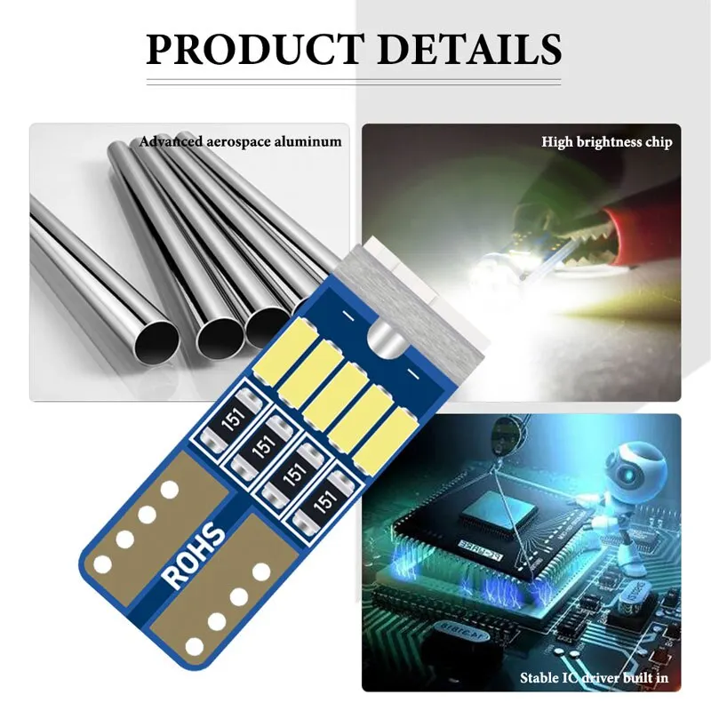 10x T10 new 15led Led W5w CANbus T10 3014smd LED No Error 194 168 Interior Instrument Reading 2025 Light Bulb Plate Lamp