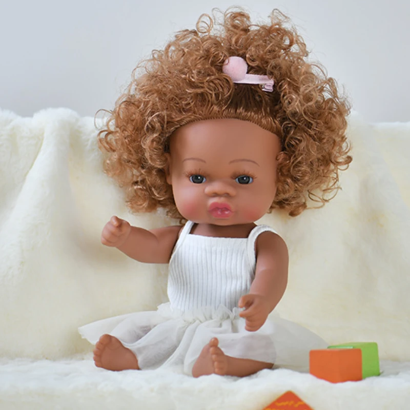 14inch Full Body Silicone Bebe Reborn Dolls Soft Lifelike Baby Toys American Reborn Black Baby Doll Vinyl Baby Dolls Toys Girls