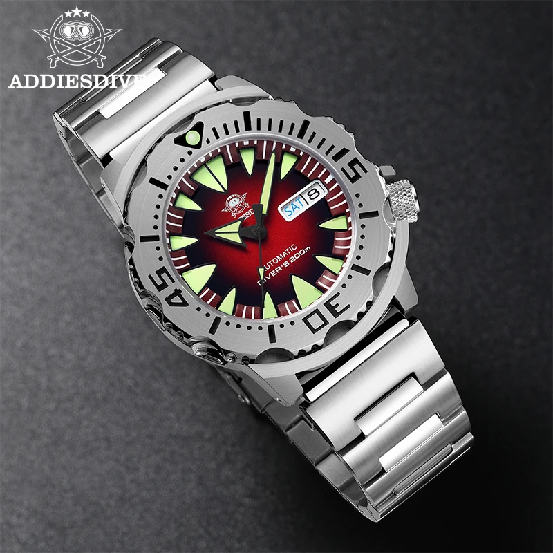 ADDIESDIVE Men's Monster Watches C3 Super Luminous Dial NH36 Sapphire Crystal 20Bar Diver Automatic Mechanical Watch reloj hombr