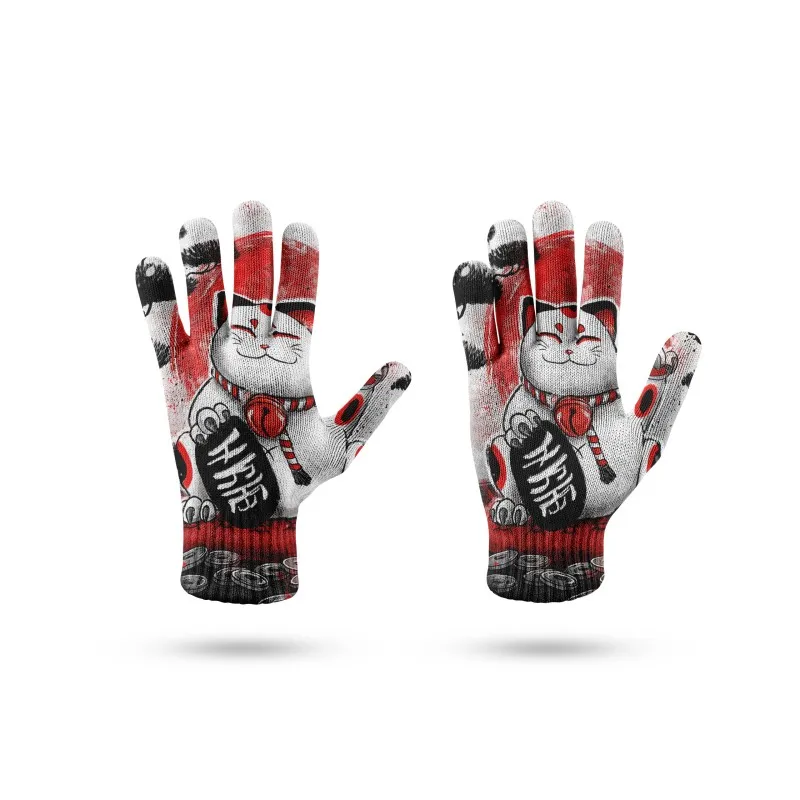 Japanese Cats 3d Printed new Knitted Gloves 2025 High Quality Garden Cycling Labour Thick Gloves Polyester Winter Funny Outdoor Gloves