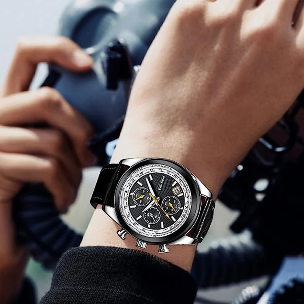Ever Move Luxury Brand New Watch for Men Leather Dual Display Quartz Wrist Watches Waterproof Military Sports Male Clock Gifts