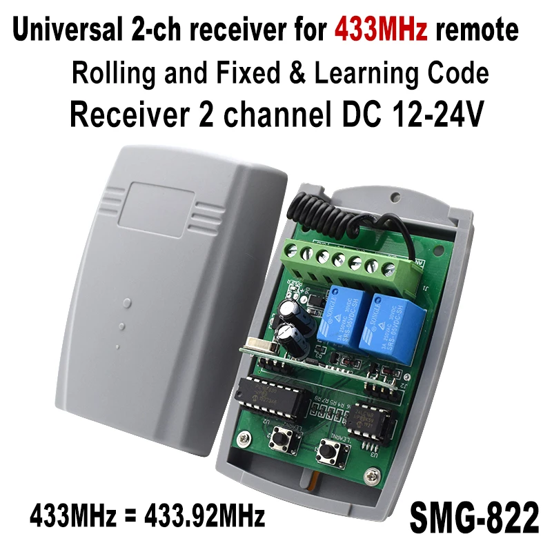2 new Channel Gate Garage Remote Control 433mhz Receiver + Remote Control Transmitter + Antenna Replacement 2025 Door Opener Controller