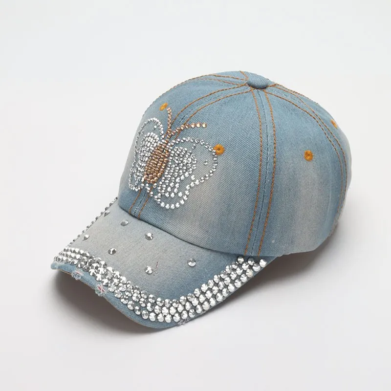 COKK Women's Baseball Cap Shiny Butterfly Pattern Denim Cloth Snapback Hats For Women Summer Autumn Casual Gorras Adjustable New