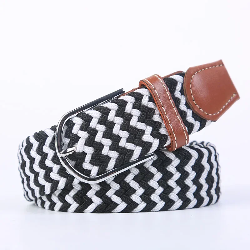 107/120/130cm Unisex Elastic Fabric Woven Casual Belt Pin Buckle Expandable Braided Stretch Canvas Leisure Belts for Men Women