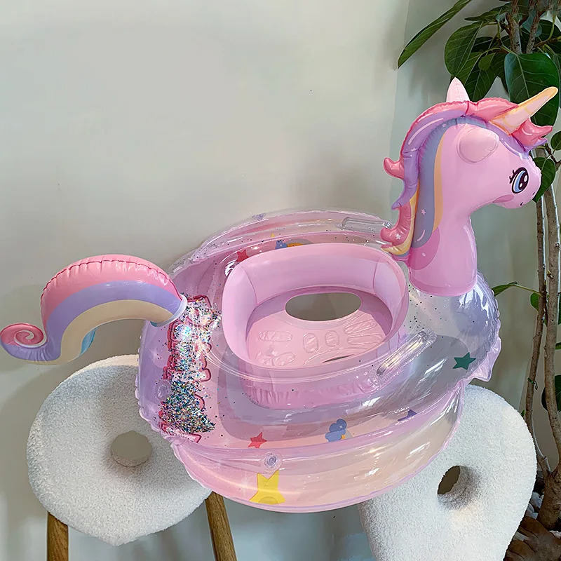 Inflatable Pool Float Baby Rainbow Sequined Unicorn Swim Ring for Kids Swimming Circle Children Toys Floating 240322