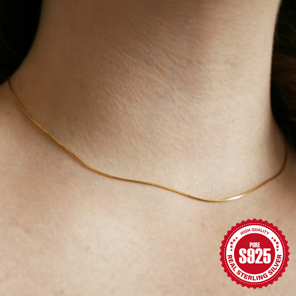 AIDE Sterling Sier 40/45cm 7 Types Chain Pure Necklace Shiny Snake Water Wave Fish Lip Chain For Men Women 18 Gold Necklac 00dbd 5 91912