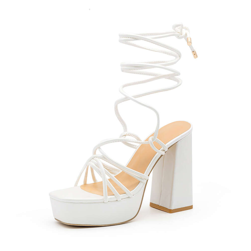 European and American oversized sexy straps wrapped around thick heels, high heels, fashionable white waterproof platform sandals ddmythur
