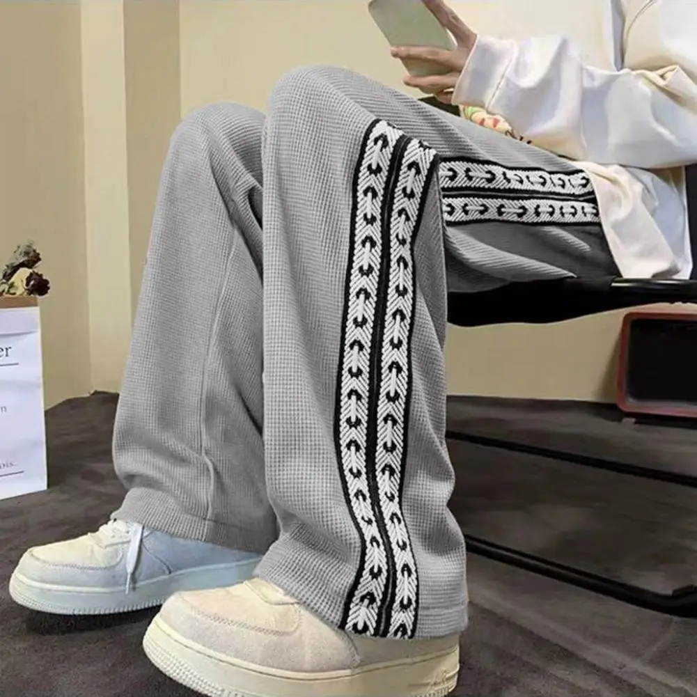 new Men Pants Shrink Resistance Absorb Sweat Casual 2025 Trousers Drawstring Elastic Waist Waffle Grid Spring Sweatpants Men's Clothing