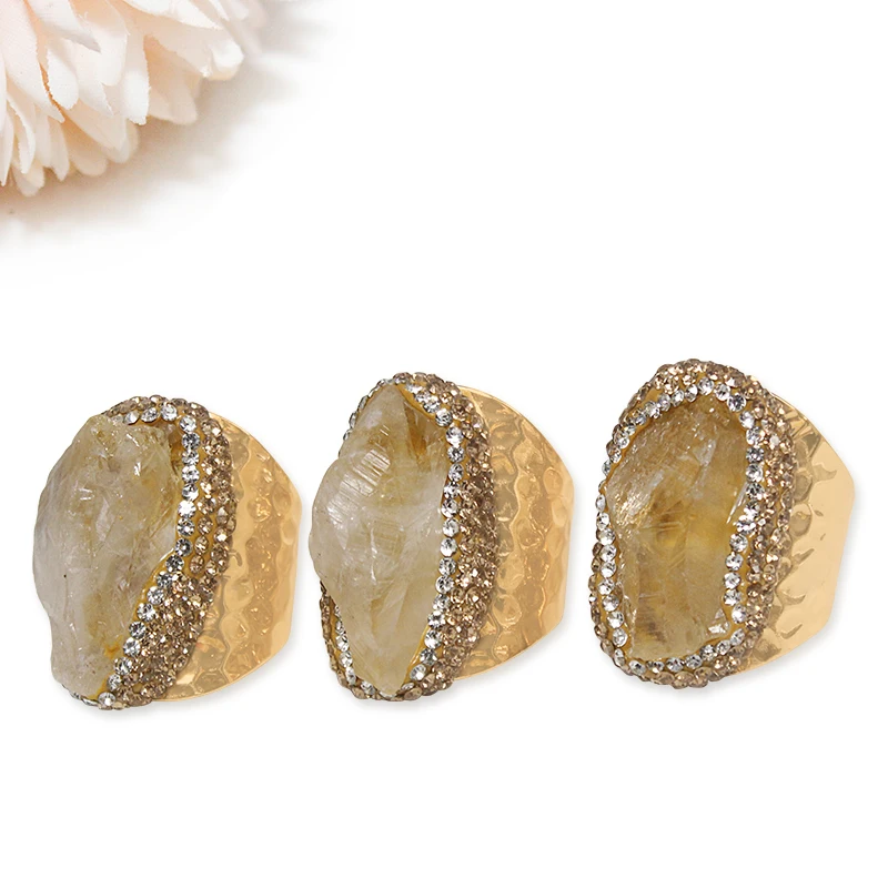 Irregular Citrine Open Ring for Women Micro Inlay Adjustable Reiki Natural Stone Finger Jewelry - view 4