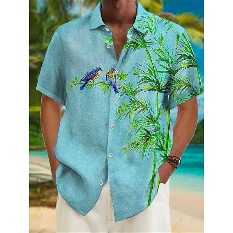 New Hawaiian 2025 shirt men's street shirt holiday casual new short sleeve Haruku coconut tree printed lapel men's oversized T-shirt