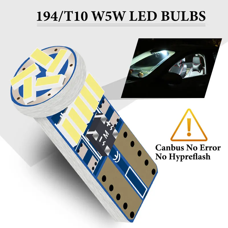 10x T10 new 15led Led W5w CANbus T10 3014smd LED No Error 194 168 Interior Instrument Reading 2025 Light Bulb Plate Lamp