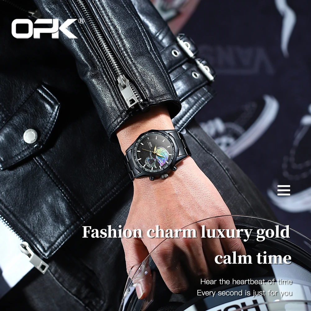 OPK Trendy Cool Original Men's Quartz Watch Classic Skull Embossed Night Glow Waterproof Men's Personalized Watch Luxury Watch