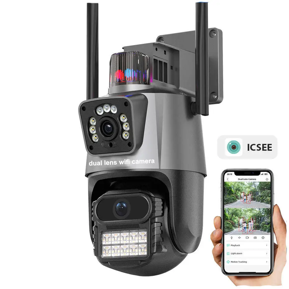 4k 8mp Wifi Smart Survalance Camera Dual Lens Waterproof Monitor Police Light Alarm Ip Security Protection
