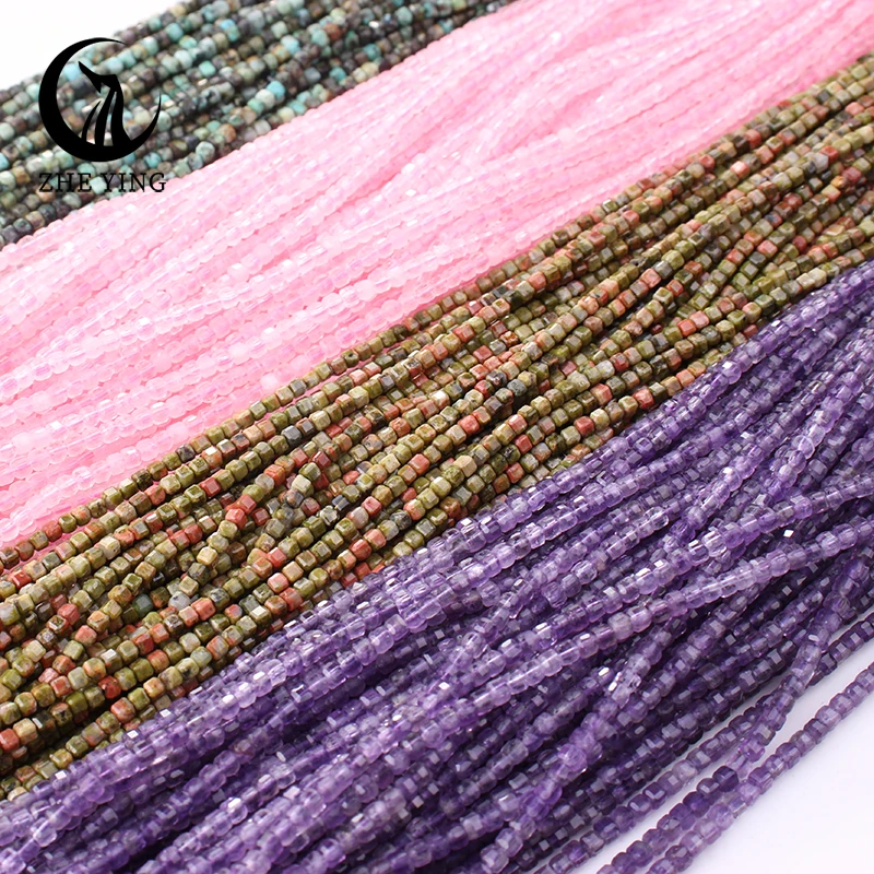 2.5mm Square Natural Stone Beads Small Faceted Gemstone Beads for Jewelry Making Diy Bracelet Handmade