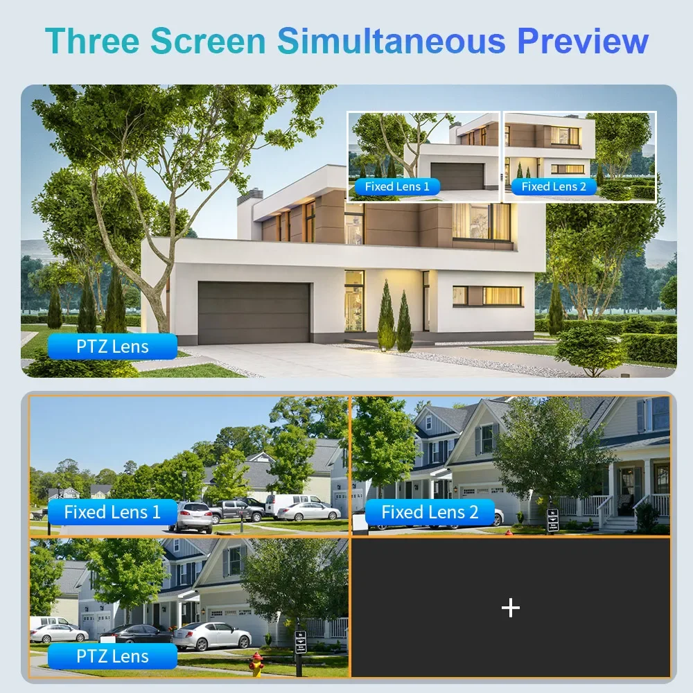 LS VISION 8K UHD WIFI IP Camera Outdoor 10X Optical Zoom Auto Tracking 6K PTZ Four Lens Three Screen Waterproof Security Camera