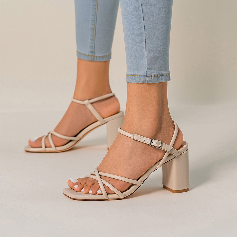 Summer thick heels, thin straps, square toe sandals, women's shoes with buckle straps ddmythur