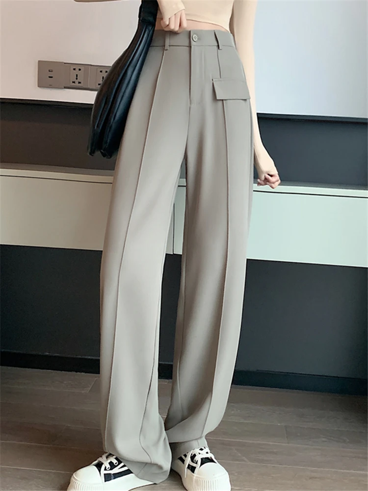 High 2025 Waist Suit Wide Leg Women's Full Pants Spring new Summer Buttons Female Elegant Minimalism Straight Loose Trousers 2023 New