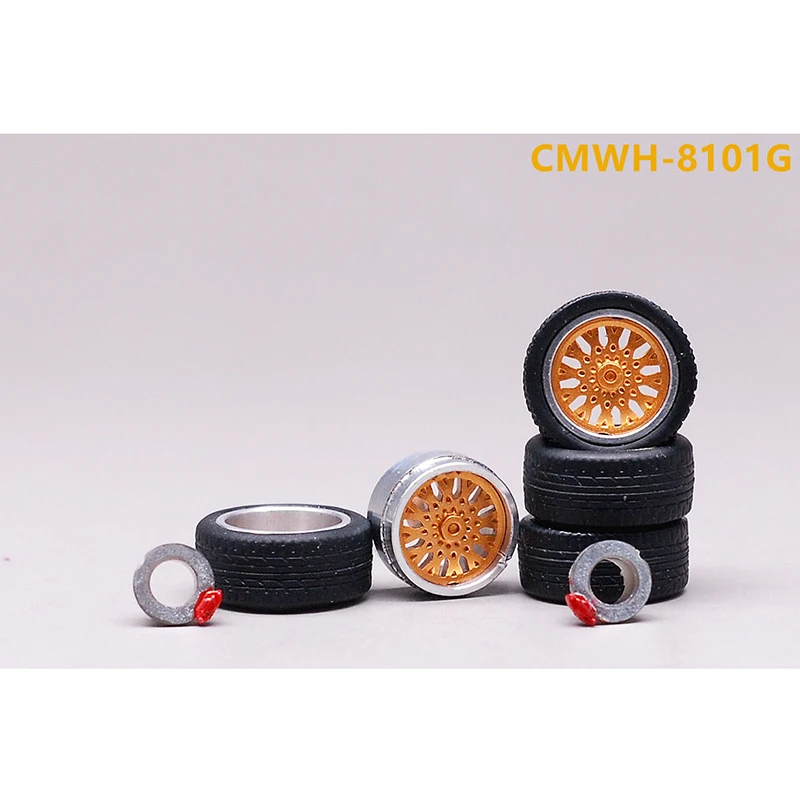CM Model 1/64 Alloy Metal Wheels Rubber Tires Design Rims Replace Modified Parts JDM Style for Model Car Vehicle 4pcs Set Part 1