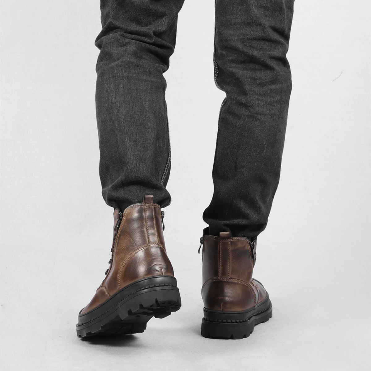 Natural Cow Leather Men Winter Boots Handmade Retro Men Boots Genuine Leather Men Winter Shoes #JM9550
