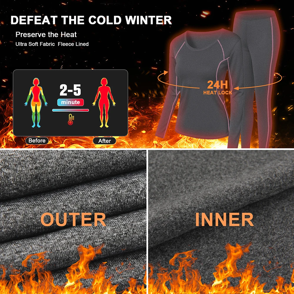 Winter Women's Thermal Underwear Set Long Johns Tops Warm Pants Suit Ladies Sports Base Layer Set Top Bottom Women Clothing