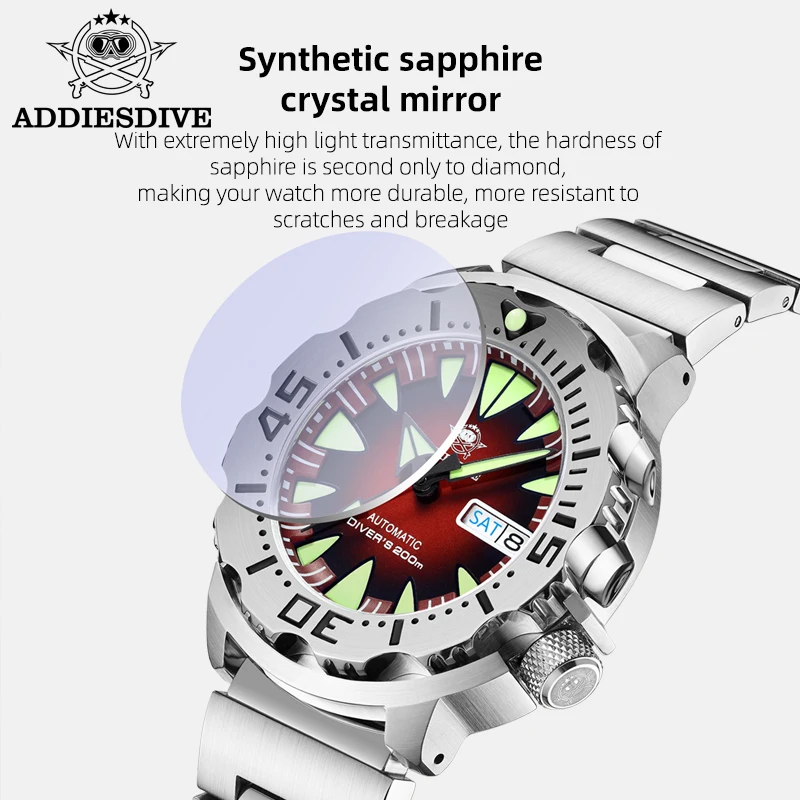 ADDIESDIVE Men's Monster Watches C3 Super Luminous Dial NH36 Sapphire Crystal 20Bar Diver Automatic Mechanical Watch reloj hombr