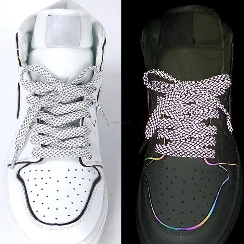 1Pair Reflective Laces Flat Shoelaces for Sneakers Colorful Reflective Shoe laces Luminous Shoelace 100/120/140/160CM Strings