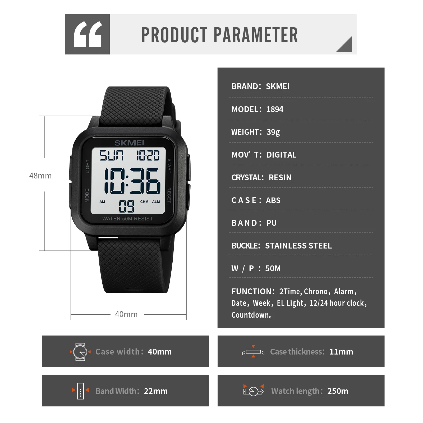 SKMEI Back Light Display Countdown Sports Watch Mens Japan Digital movement Stopwatch 5Bar Waterproof Wristwatches Date Clock