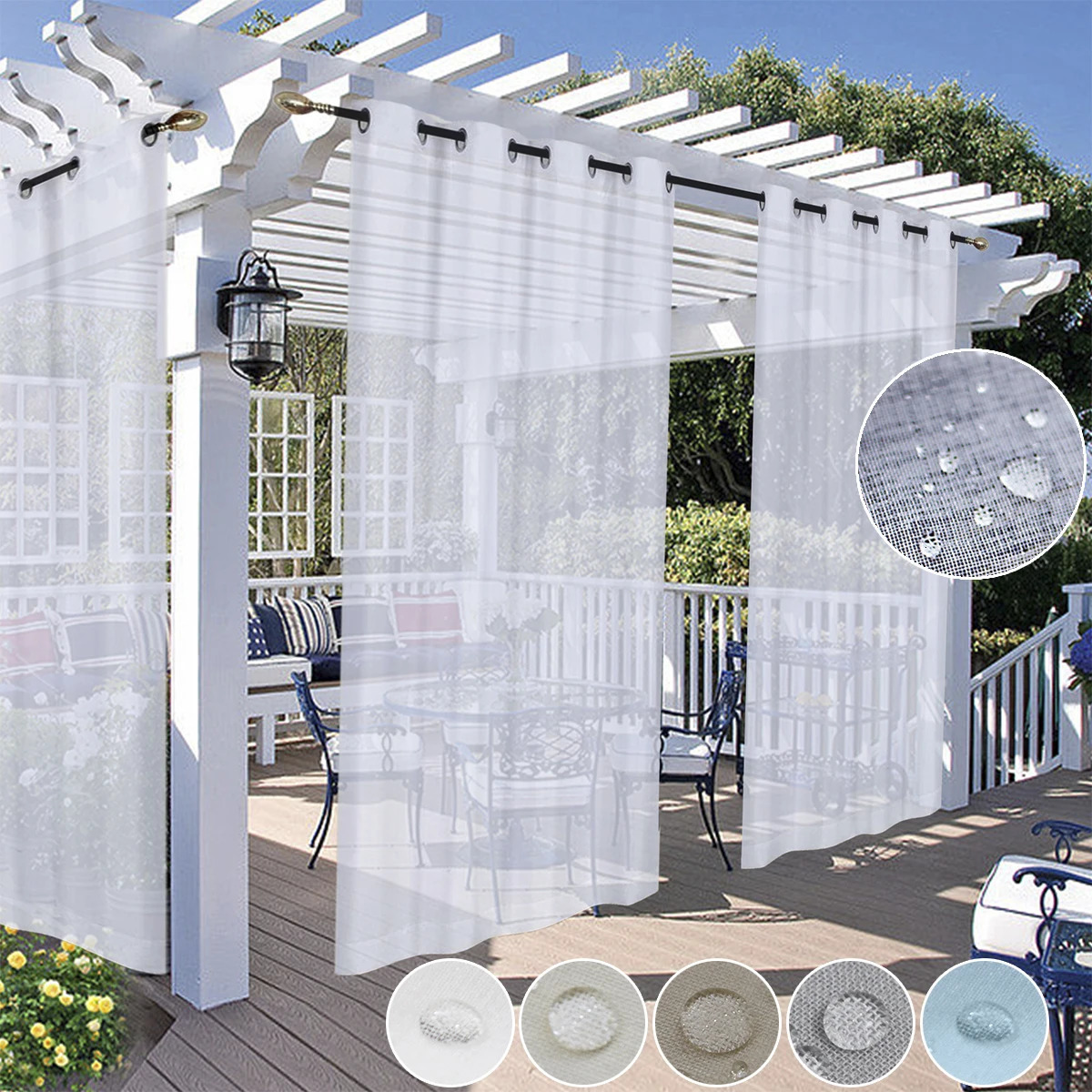 Patio Waterproof Voile Sheer Outdoor Garden Sheer Curtains Eyelets Yard Divider Gazebo Pergola Panel Tulle Net Window Drapes Sheer Curtains 240321