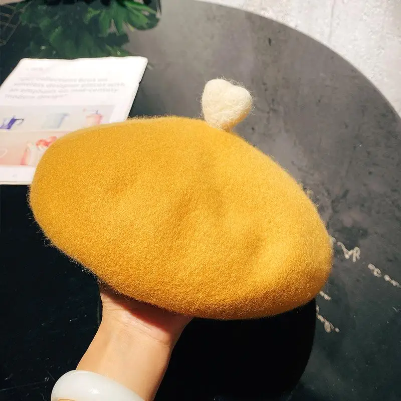 Women Sweet Wool Felt Love Beret Painter Hat Parent Child Handmade new Heart Girls 2025 Cute Woolen Hat
