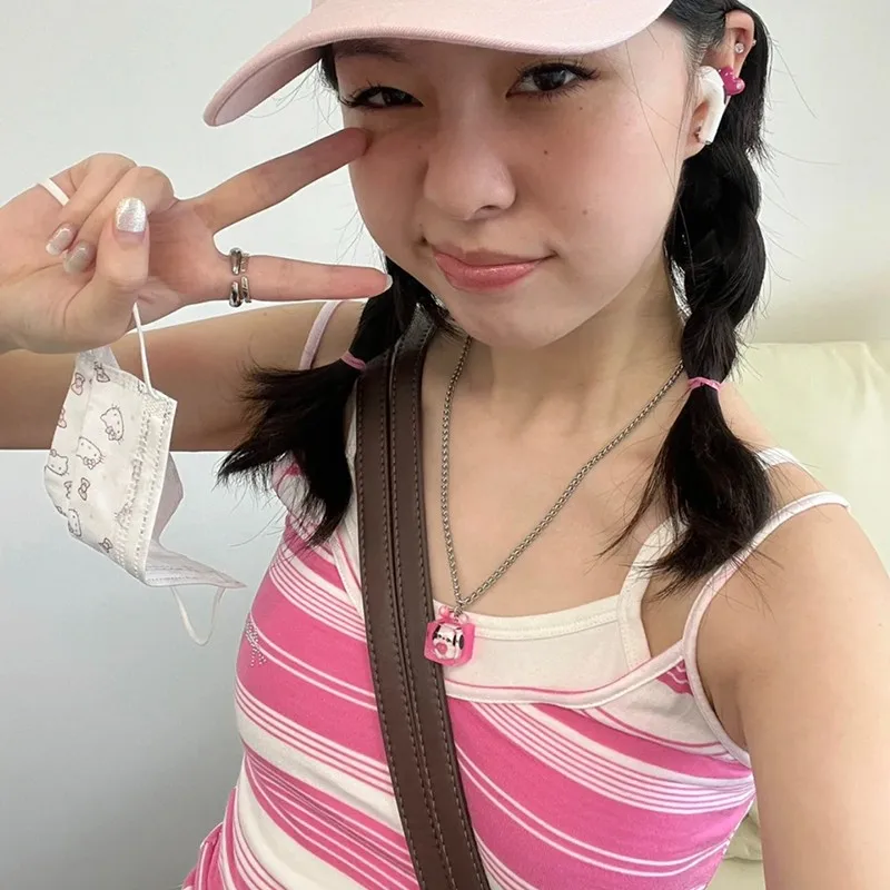 Karrram Y2k 2025 Aesthetics Camisole Japanese Haruku new Cami Top 2000s Kawaii Crop Top Fairycore Pink Striped Tank Top E-girl Grunge